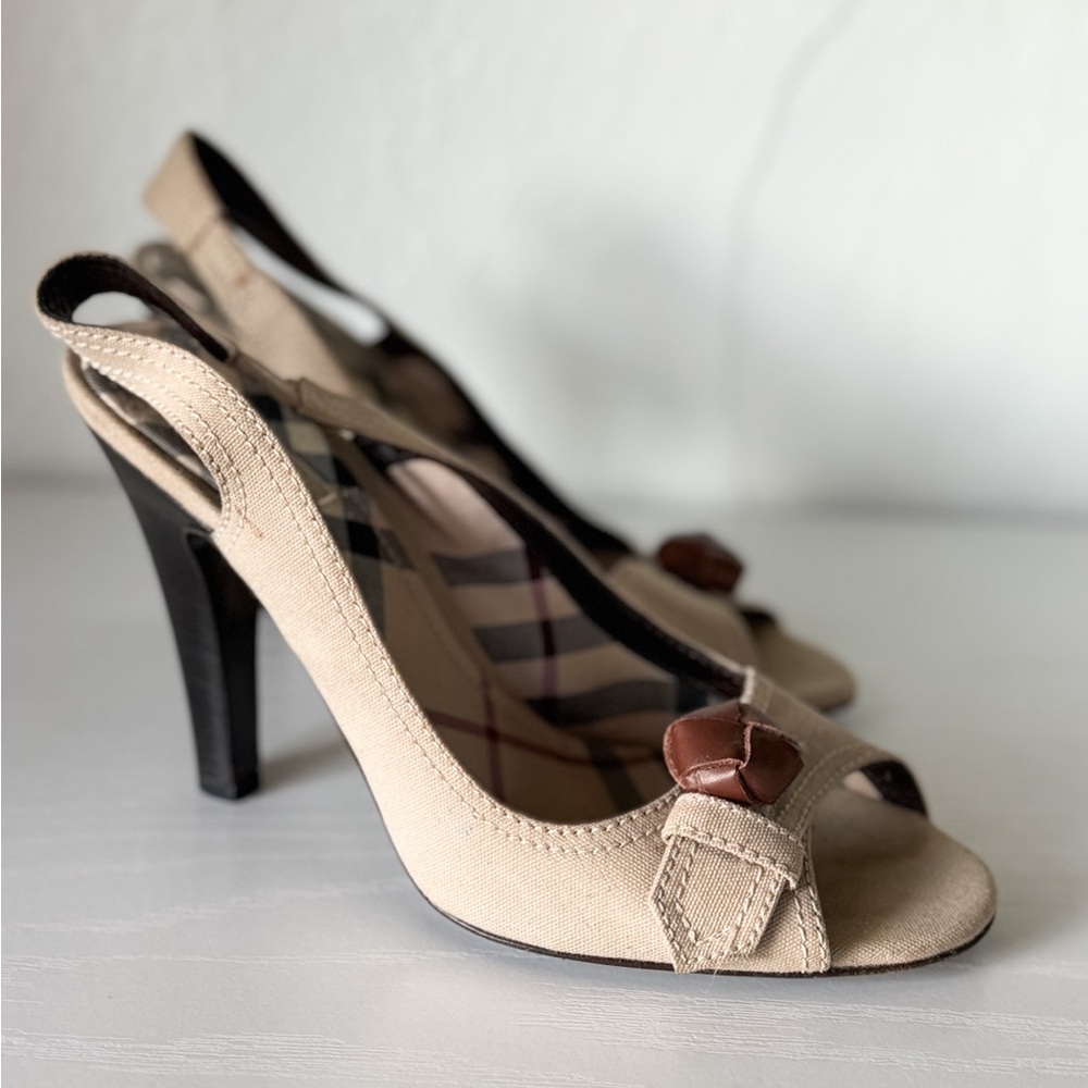 Burberry Beige Peep Toe Slingback Heels - Picture 2 of 7